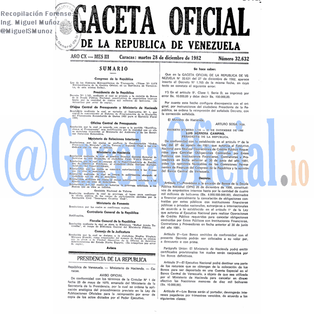 Gaceta Oficial 32632 del 28 Diciembre 1982