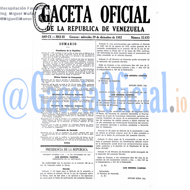 Gaceta Oficial 32633 del 29 Diciembre 1982