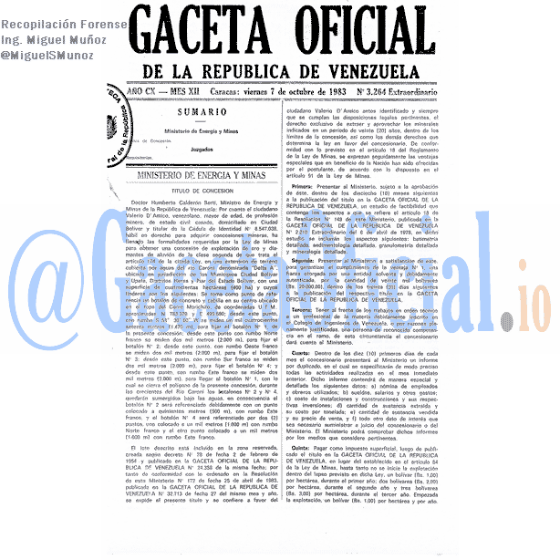 Gaceta Oficial 3264 del 7 Octubre 1983