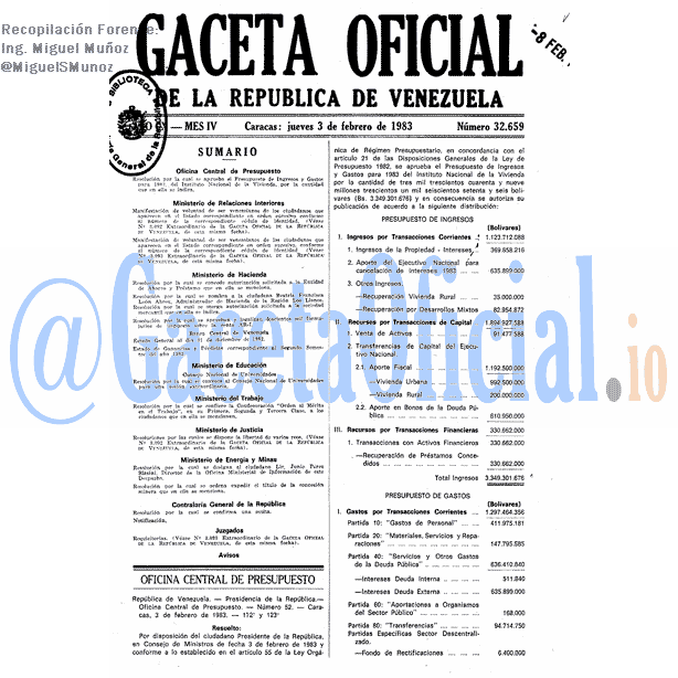 Gaceta Oficial 32659 del 3 Febrero 1983