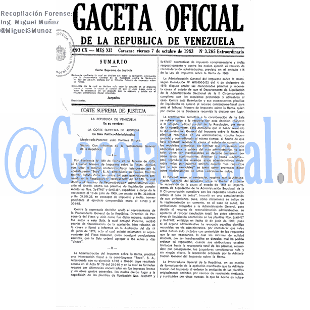 Gaceta Oficial 3265 del 7 Octubre 1983