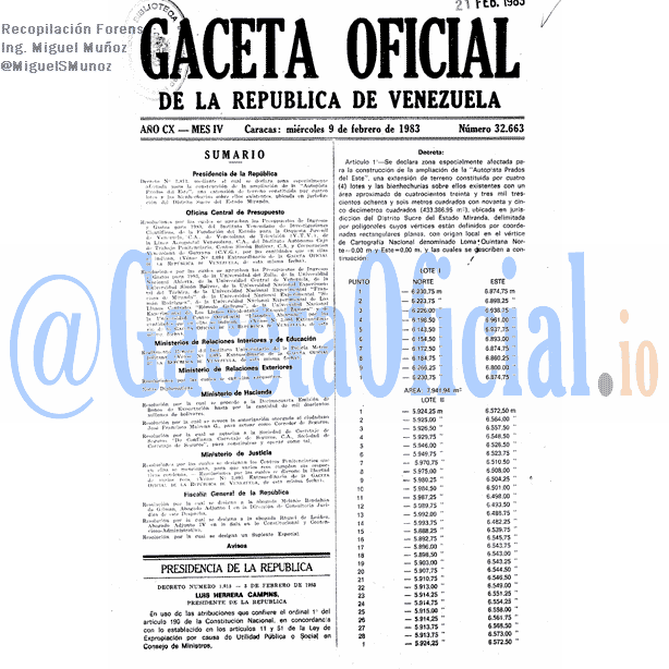 Gaceta Oficial 32663 del 9 Febrero 1983