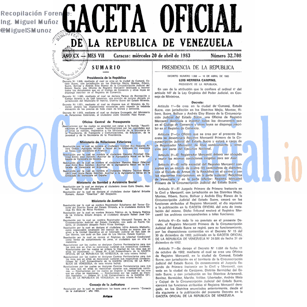 Gaceta Oficial 32708 del 20 Abril 1983