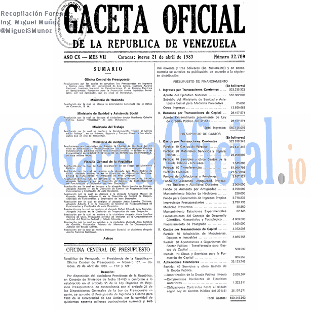 Gaceta Oficial 32709 del 21 Abril 1983