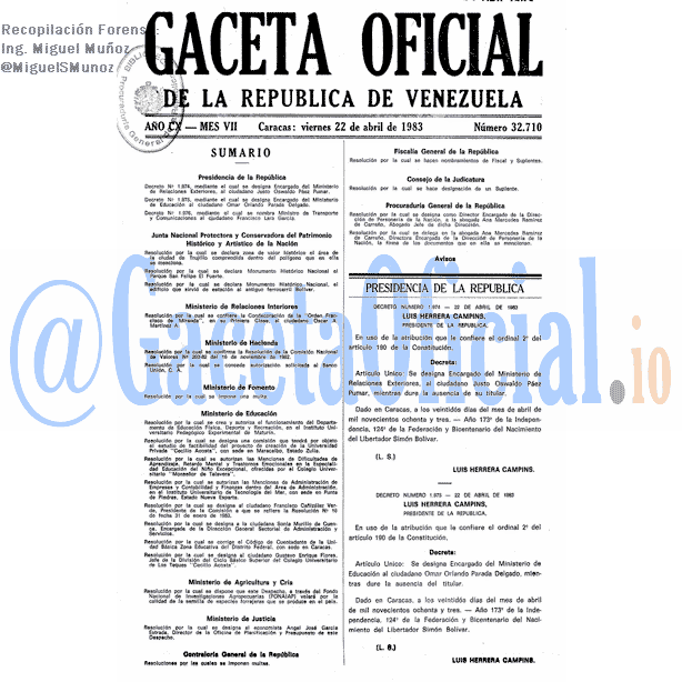 Gaceta Oficial 32710 del 22 Abril 1983