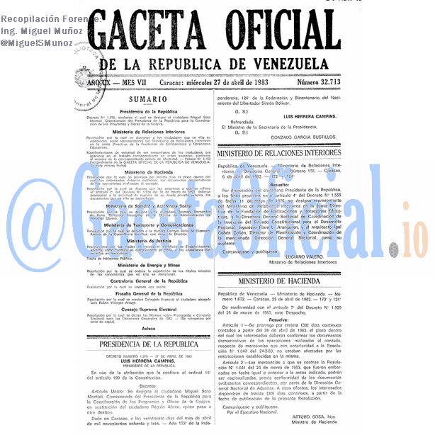Gaceta Oficial 32713 del 27 Abril 1983