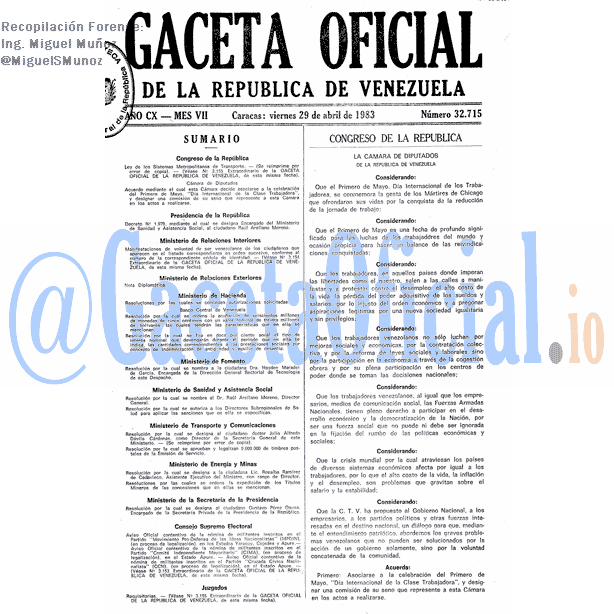 Gaceta Oficial 32715 del 29 Abril 1983
