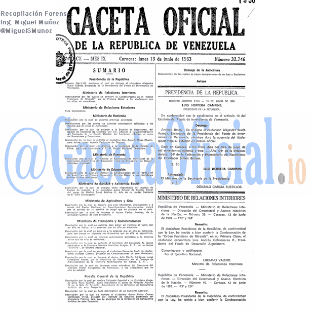 Gaceta Oficial 32746 del 13 Junio 1983