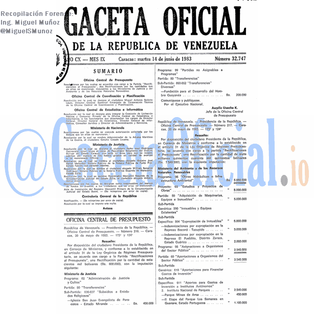 Gaceta Oficial 32747 del 14 Junio 1983