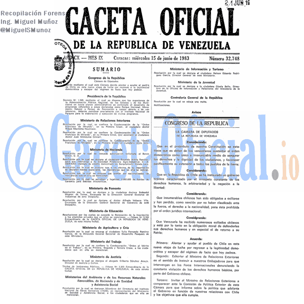 Gaceta Oficial 32748 del 15 Junio 1983