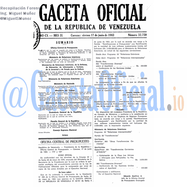 Gaceta Oficial 32750 del 17 Junio 1983