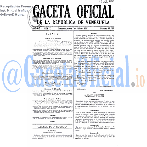 Gaceta Oficial 32762 del 7 Julio 1983