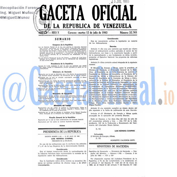 Gaceta Oficial 32765 del 12 Julio 1983