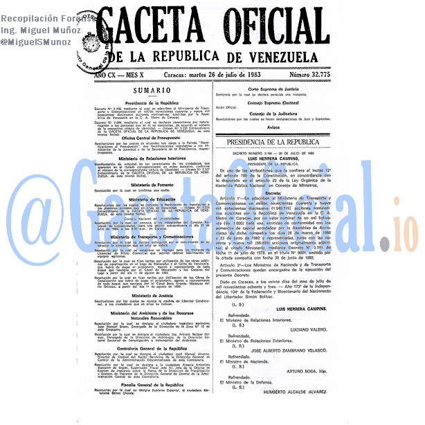 Gaceta Oficial 32775 del 26 Julio 1983