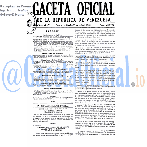 Gaceta Oficial 32776 del 27 Julio 1983