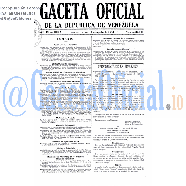 Gaceta Oficial 32793 del 19 Agosto 1983