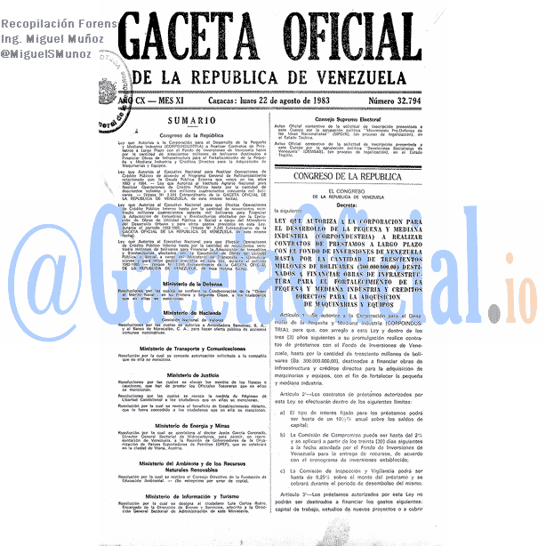 Gaceta Oficial 32794 del 22 Agosto 1983