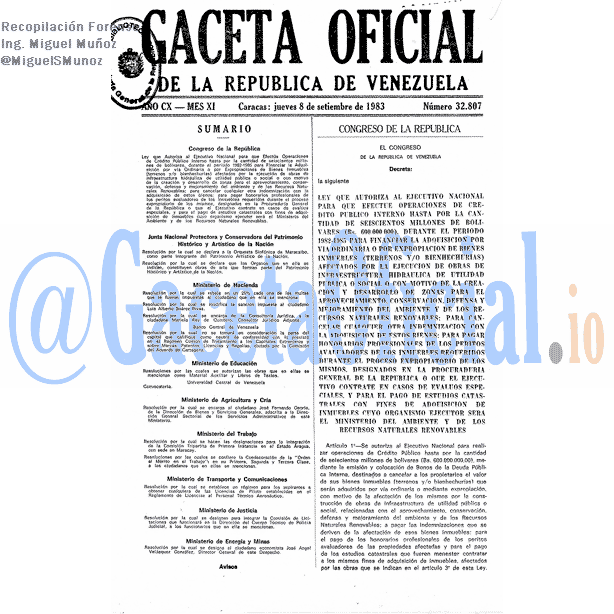 Gaceta Oficial 32807 del 8 Septiembre 1983