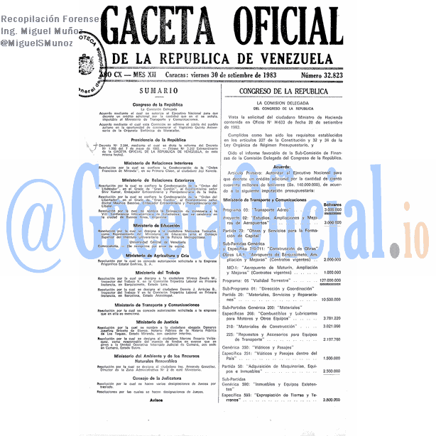Gaceta Oficial 32823 del 30 Septiembre 1983