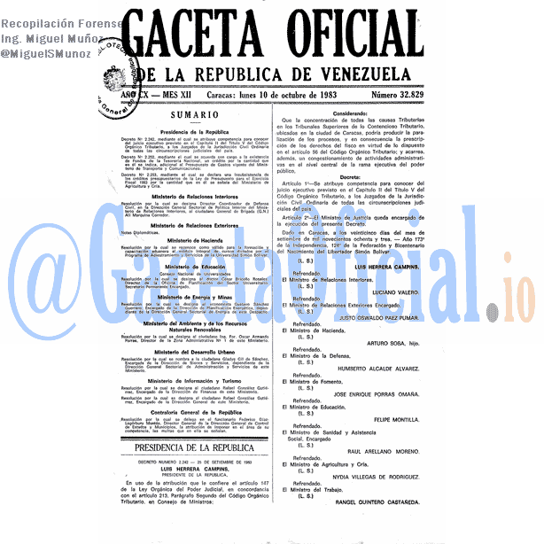 Gaceta Oficial 32829 del 10 Octubre 1983