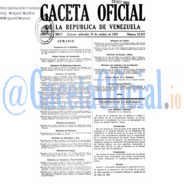 Gaceta Oficial 32835 del 19 Octubre 1983