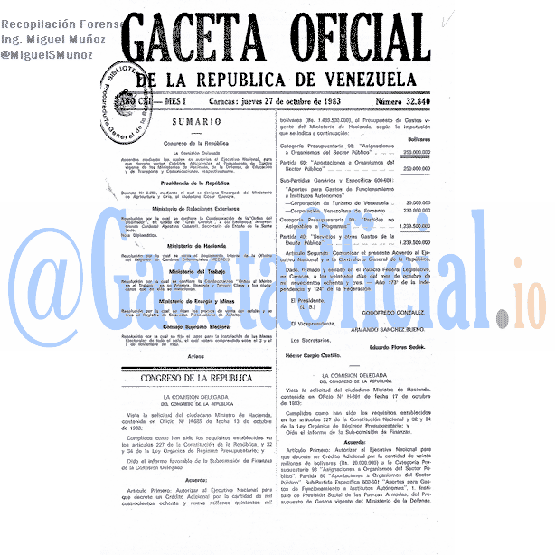 Gaceta Oficial 32840 del 27 Octubre 1983
