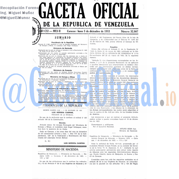 Gaceta Oficial 32867 del 5 Diciembre 1983