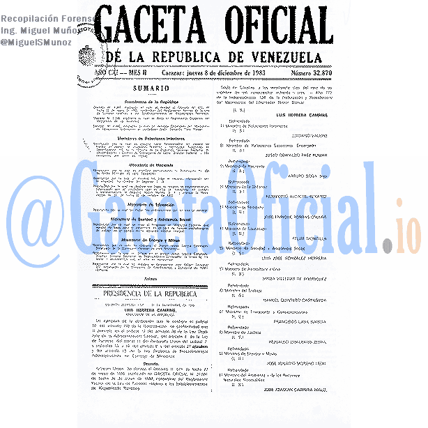 Gaceta Oficial 32870 del 8 Diciembre 1983