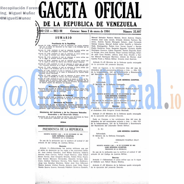 Gaceta Oficial 32887 del 2 Enero 1984