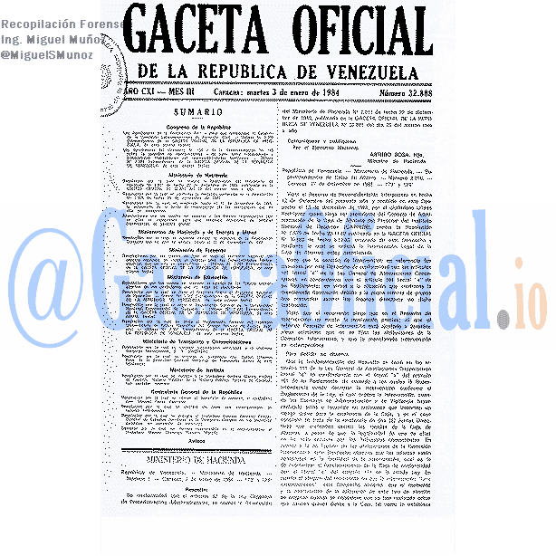 Gaceta Oficial 32888 del 3 Enero 1984
