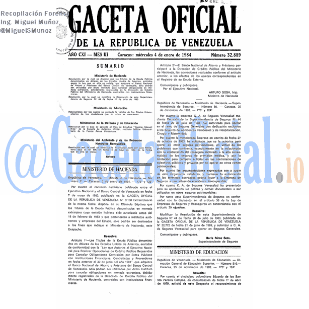 Gaceta Oficial 32889 del 4 Enero 1984