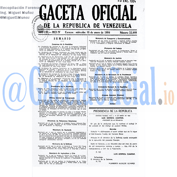 Gaceta Oficial 32899 del 18 Enero 1984