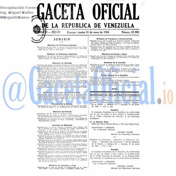 Gaceta Oficial 32908 del 31 Enero 1984