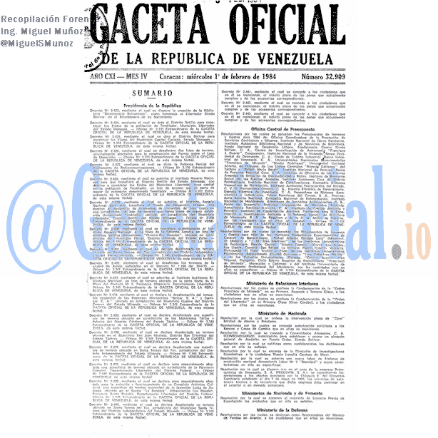 Gaceta Oficial 32909 del 1 Febrero 1984