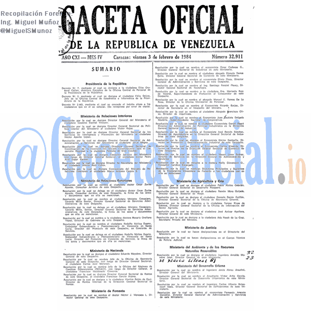 Gaceta Oficial 32911 del 3 Febrero 1984