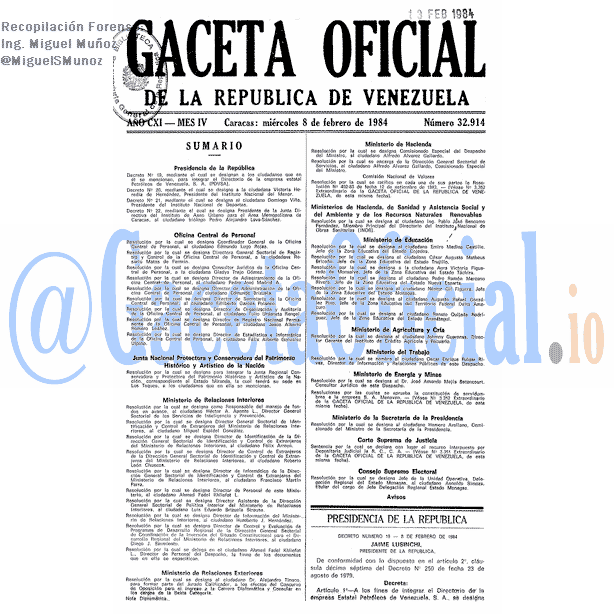 Gaceta Oficial 32914 del 8 Febrero 1984