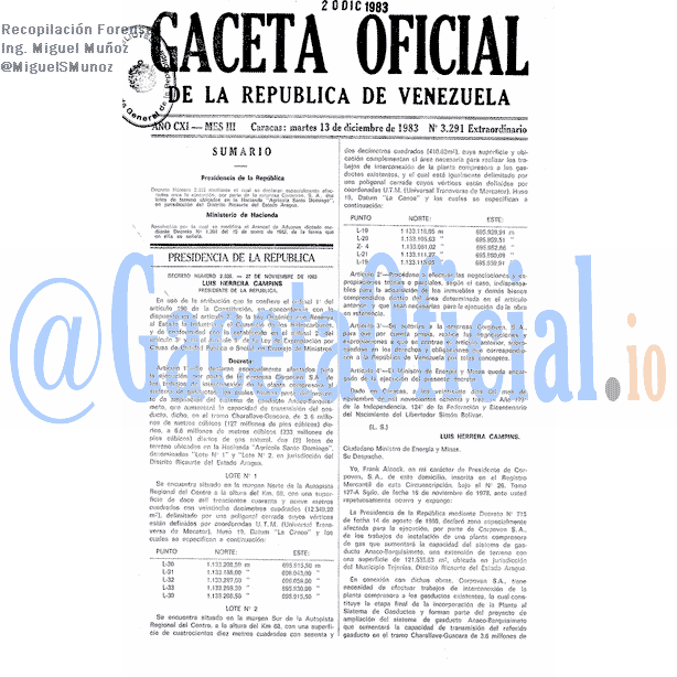 Gaceta Oficial 3291 del 13 Diciembre 1983