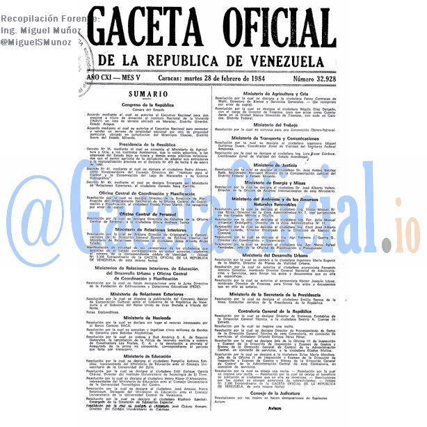 Gaceta Oficial 32928 del 28 Febrero 1984