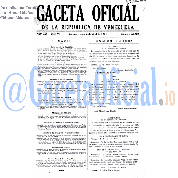 Gaceta Oficial 32950 del 2 Abril 1984