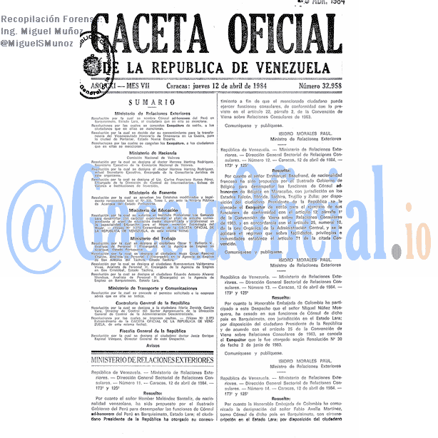 Gaceta Oficial 32958 del 12 Abril 1984
