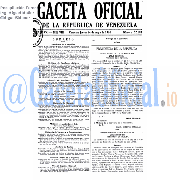 Gaceta Oficial 32984 del 24 Mayo 1984