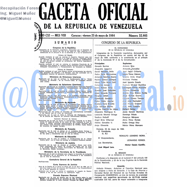 Gaceta Oficial 32985 del 25 Mayo 1984