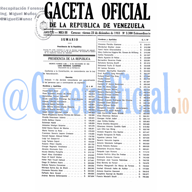 Gaceta Oficial 3300 del 23 Diciembre 1983