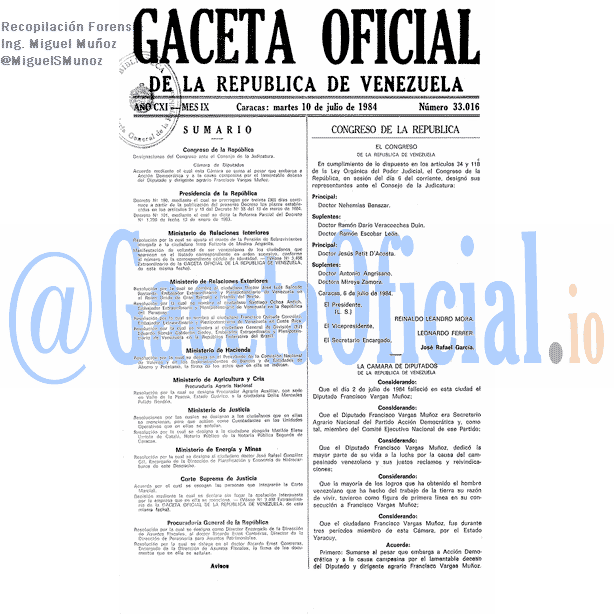 Gaceta Oficial 33016 del 10 Julio 1984