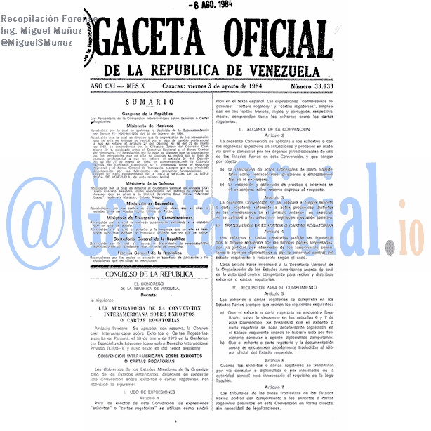 Gaceta Oficial 33033 del 3 Agosto 1984