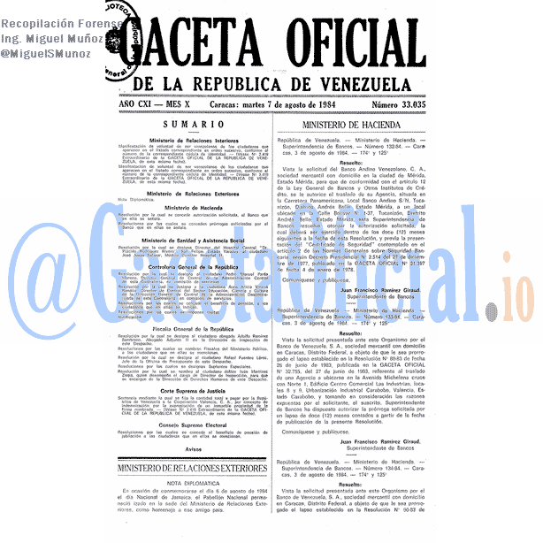 Gaceta Oficial 33035 del 7 Agosto 1984