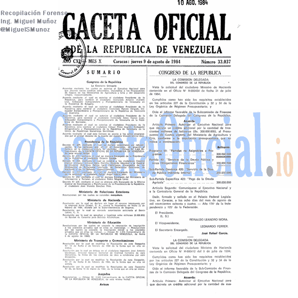 Gaceta Oficial 33037 del 9 Agosto 1984
