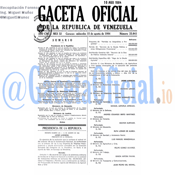 Gaceta Oficial 33041 del 15 Agosto 1984