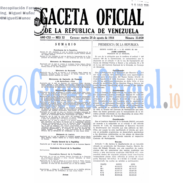 Gaceta Oficial 33050 del 28 Agosto 1984