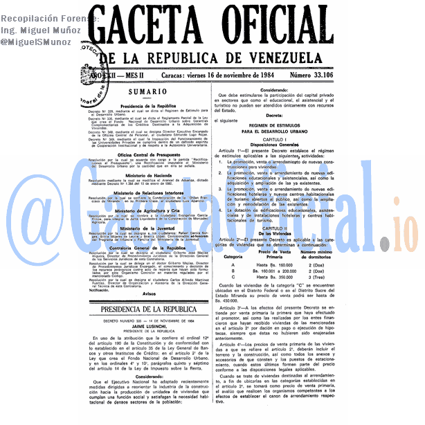 Gaceta Oficial 33106 del 16 Noviembre 1984